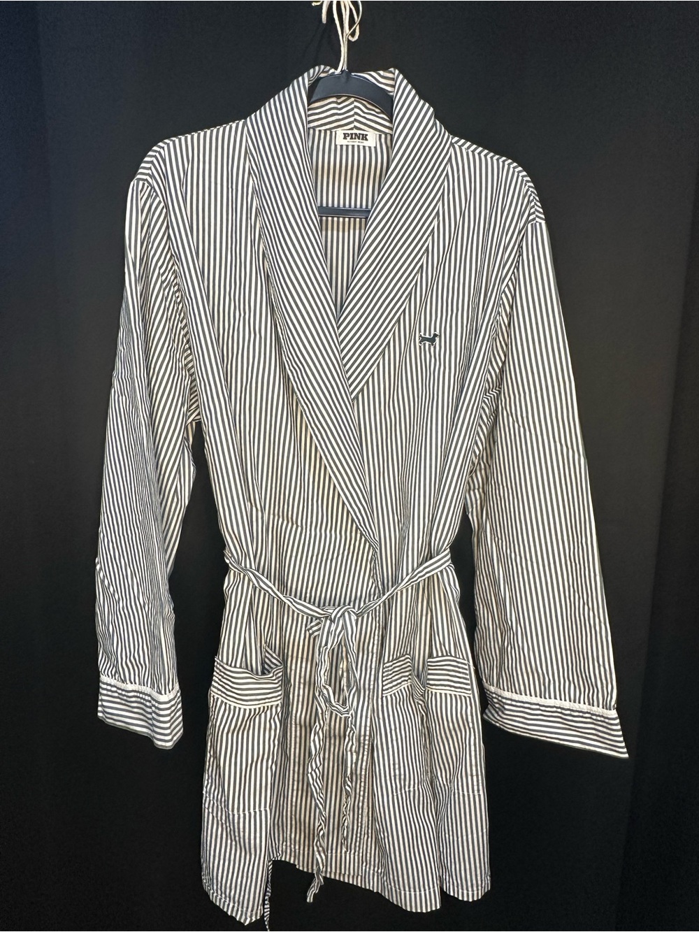PINK Victoria's Secret dark gray and White Striped Cotton Robe XXL